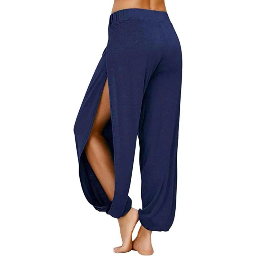 Women’s Harem Jogger Pants Side Slit Opening Size S Navy Blue Relaxed Fit